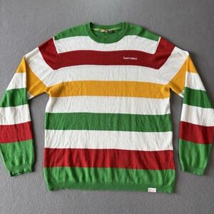 Special Blend Mens L Striped Knit Sweater Green Red Yellow Snowboard Skate Y2K